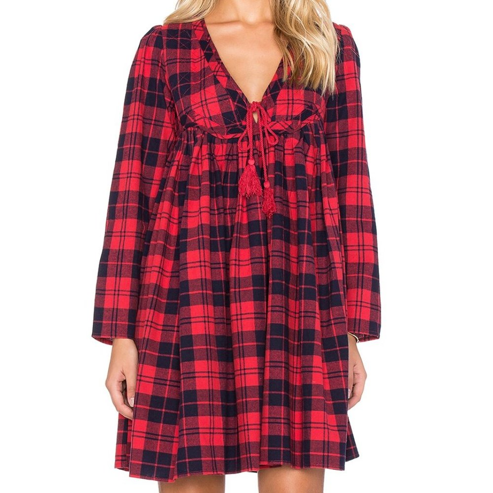 Revolve dRA Red Flannel Plaid Hawke Dress Size Extra Small NWOT